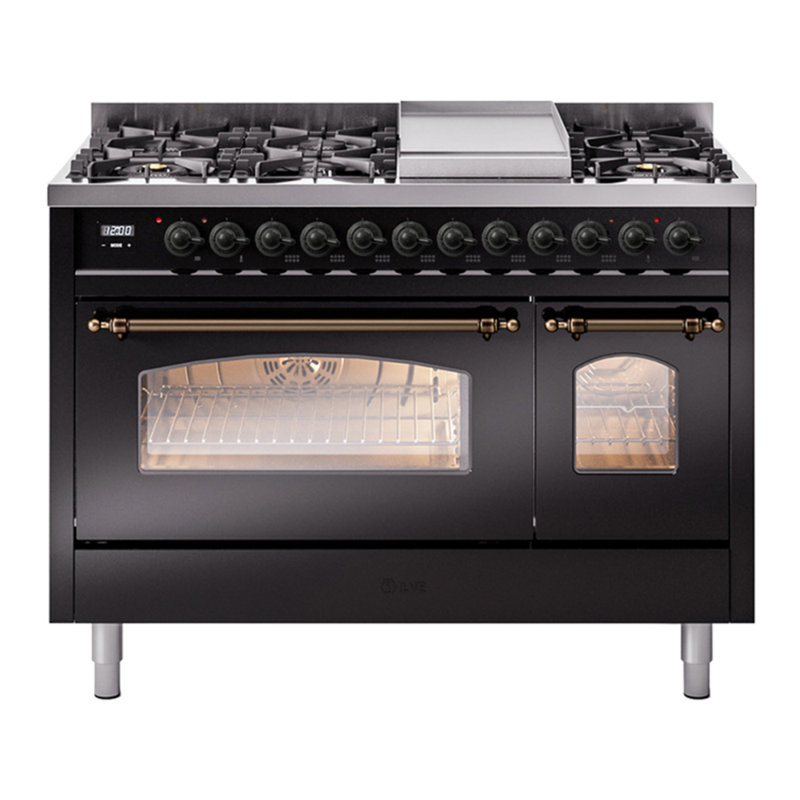 ILVE Nostalgie II 48 Dual Fuel Range , Glossy Black/Bronze, Natural Gas