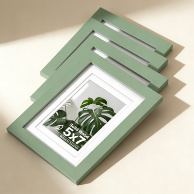 Solid Wood 5X7 Picture Frame Set Of 4 With Plexiglass Protection - Includes Mat For 3.5X5 And 4X6 Photos, Tabletop Easel And Wall Mount Hanger For Versatile Display