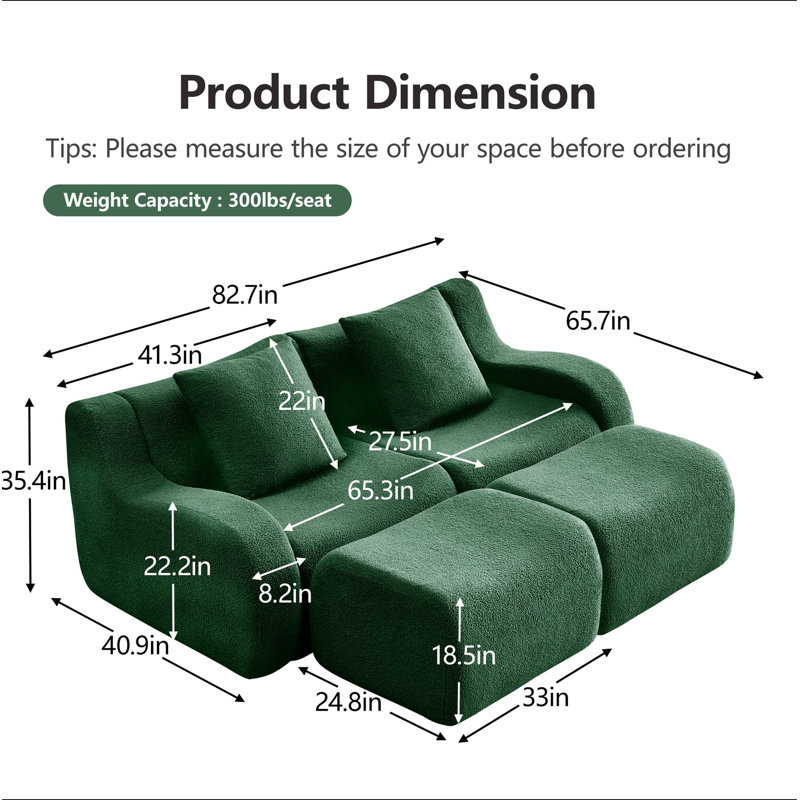 Canapé doux en tissu désossé, conception antidérapante, chaise longue d'assemblage, accoudoirs incurvés, support ergonomique, éponge à haute densité 32D, pour les salons