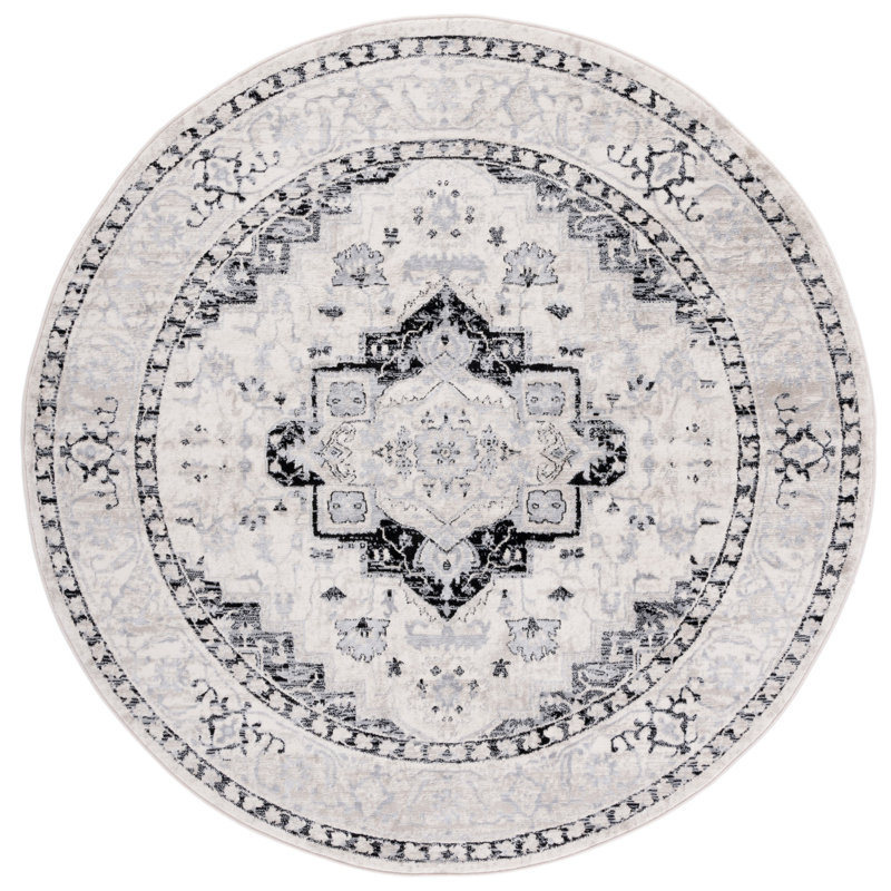 Tapis oriental ivoire / noir Ebner, Rond 6 pi 7 po