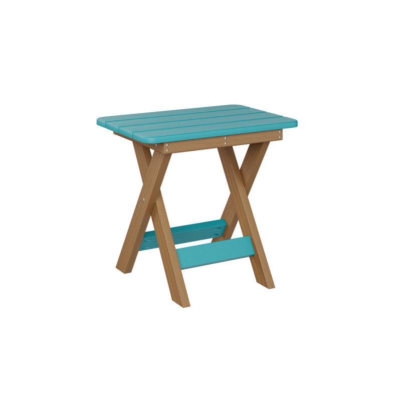 Berlin Gardens Folding End Table, Aruba Blue, Natural Teak