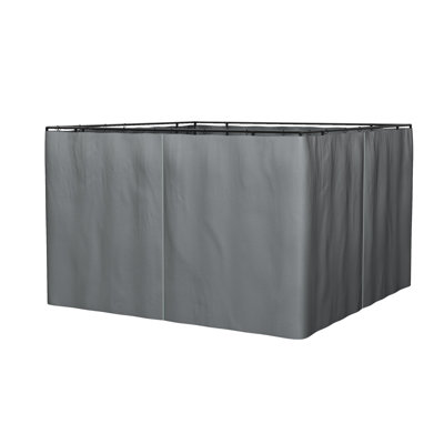 10' X 12' Universal Gazebo Curtains, Gray With Inner And Outer Zippers, Enhances Outdoor Privacy Shade Hooks, Blocks Sun Provides