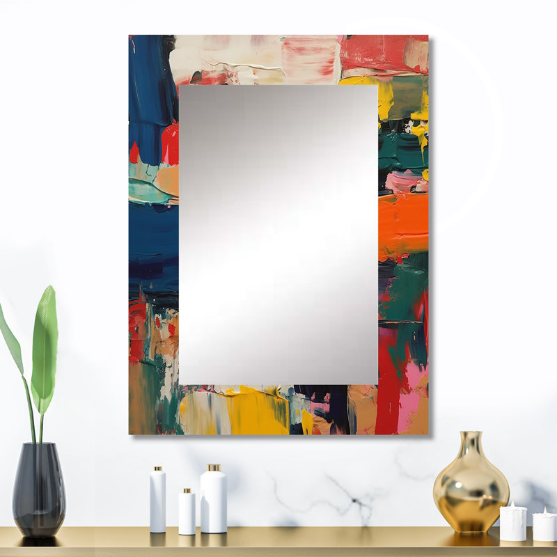 Red Blue Cubist Fusion - Cubism Large Wall Mirror, Red Unique Mirror, Printed Metal Art, 32" x 24"