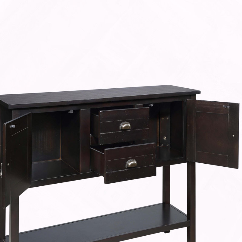 Buffet en bois massif avec tiroirs et armoires de style rétro, Espresso