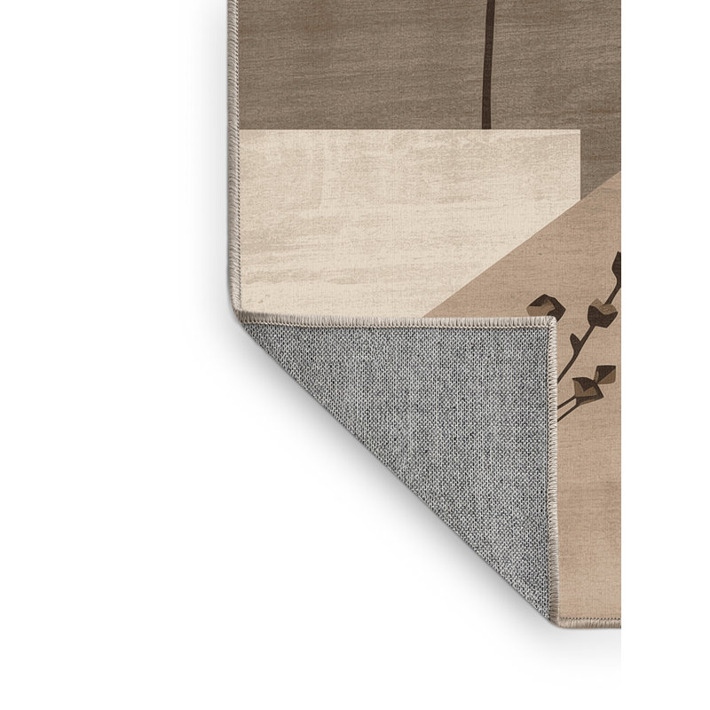 Machine Washable Parrilla Thyme Minimalist Geometric Rug in Beige – Beige Binding, 3x5