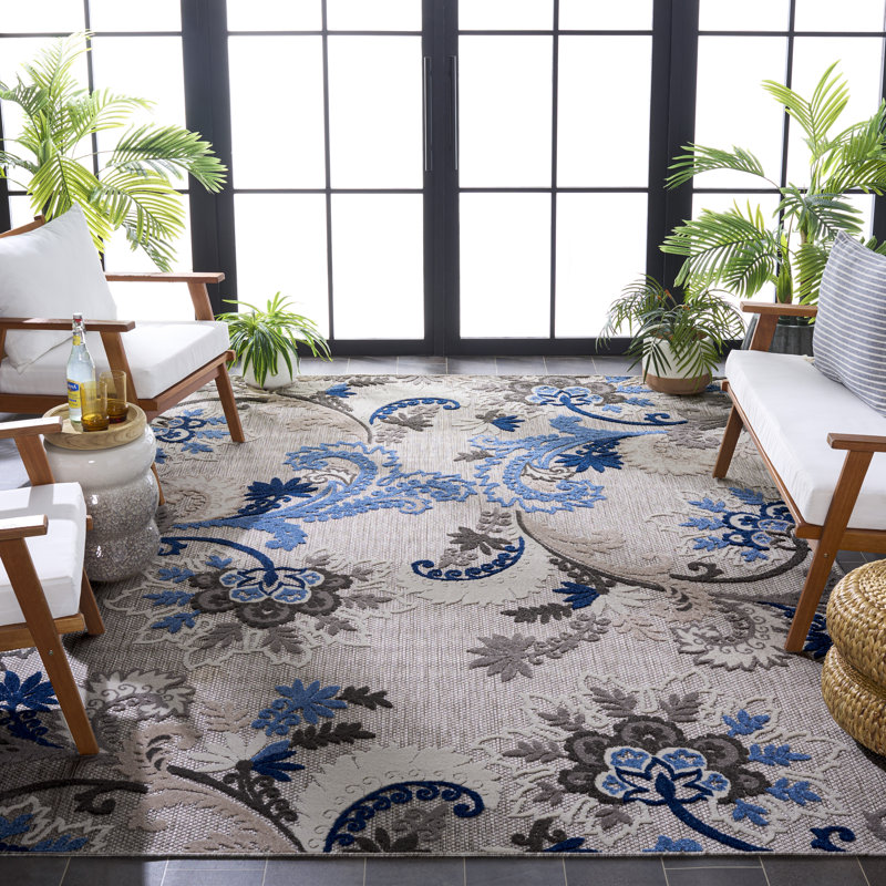 Tapis d'intérieur / extérieur à motif floral Benning Performance, Rectangle 8 pi x 10 pi