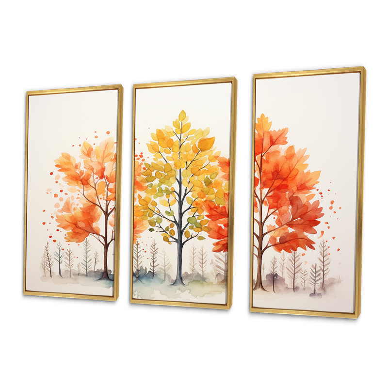Jaune et orange, feuilles d'automne, beauté II - érable, art mural, H 28 po x l 36 po x P 1 po, Cadre flottant doré