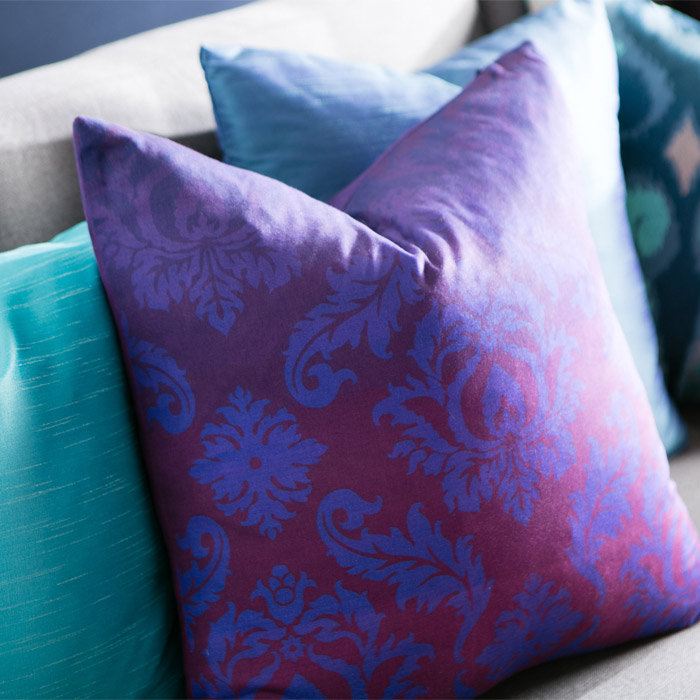 Divine Damask Cotton Throw Pillow, Purple, 22" x 22", Pillow Cover Only - No Insert
