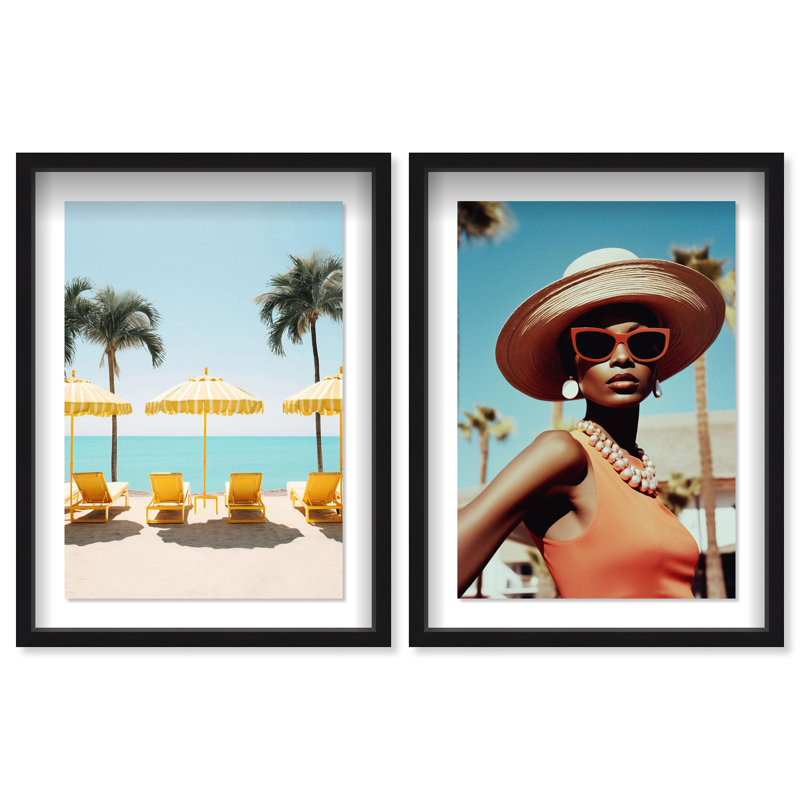 Yellow Spring Lounging Set of 2 Shadowbox Floating by Oliver Gal, 37.5" H x 25.5" W, Black