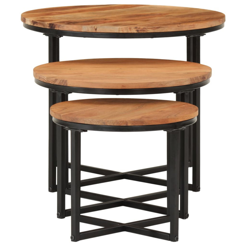  Tables basses gigognes 3 pièces en bois d'acacia massif et fer