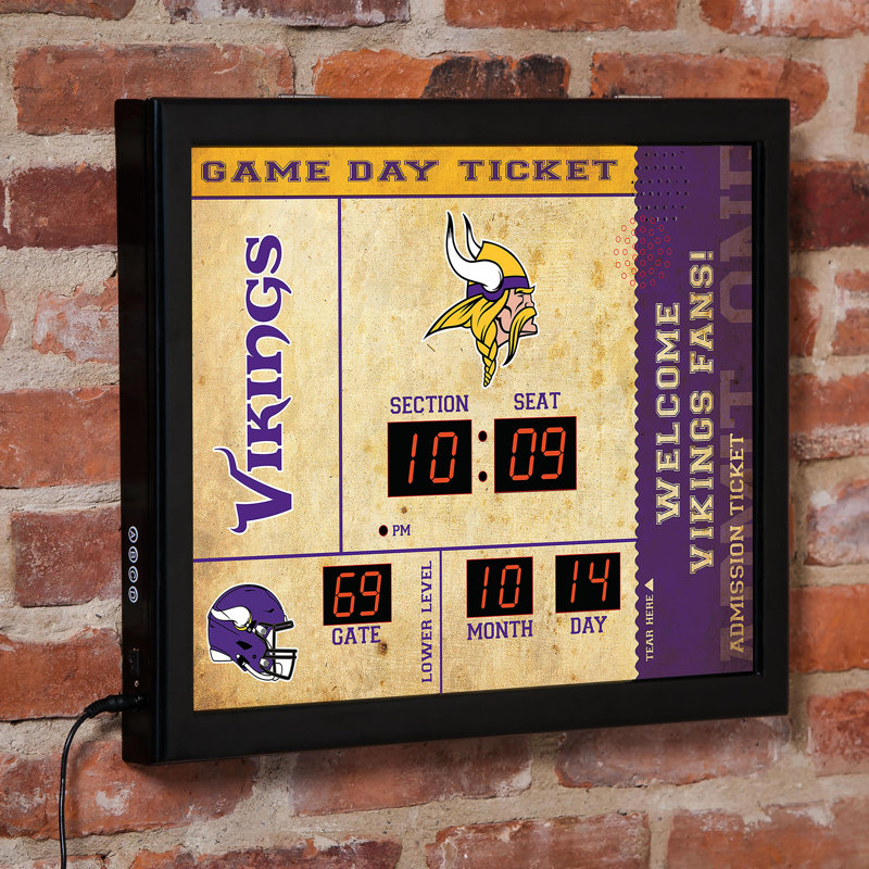 Horloge murale Minnesota Vikings, Brun clair / mauve / jaune, Vikings du Minnesota