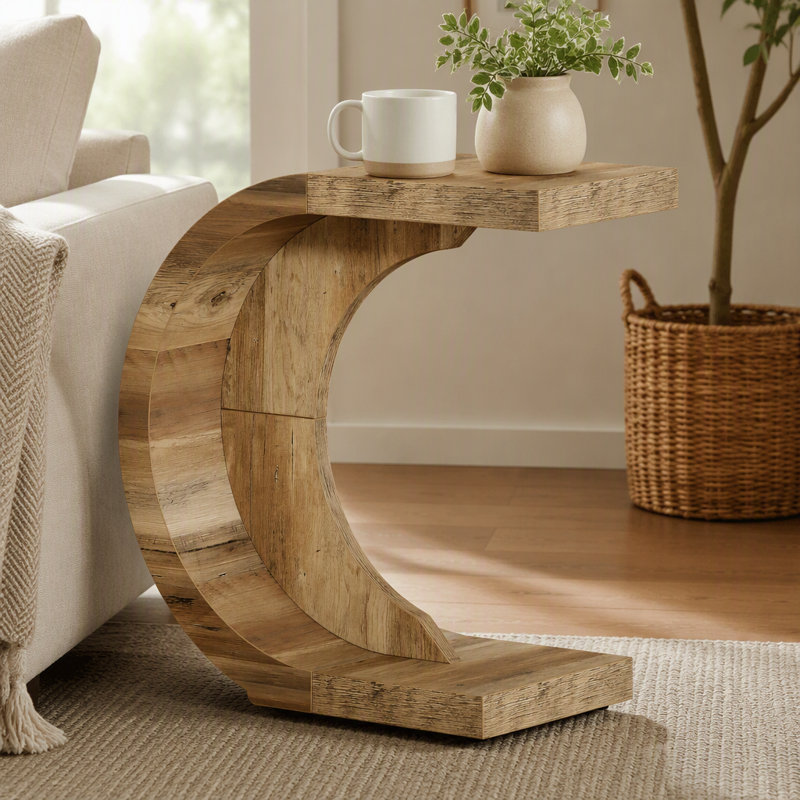 Table de bout en C, table d'appoint en bois
