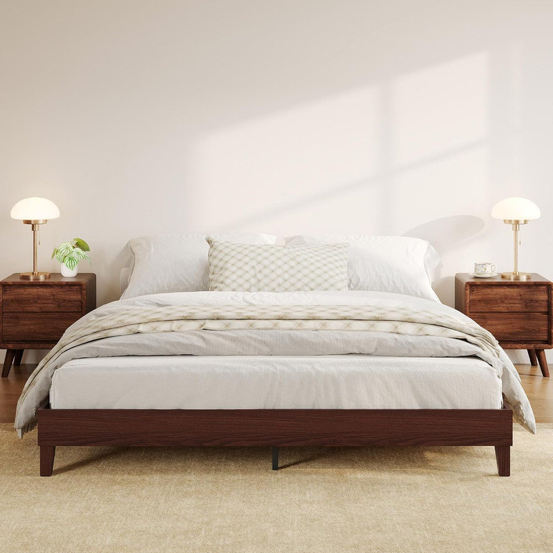 Full/Queen 9" Low-Profile Wood Platform Bed Frame with Slats, 700 lbs Capacity, Noise-Free, No Box Spring Needed for Bedroom