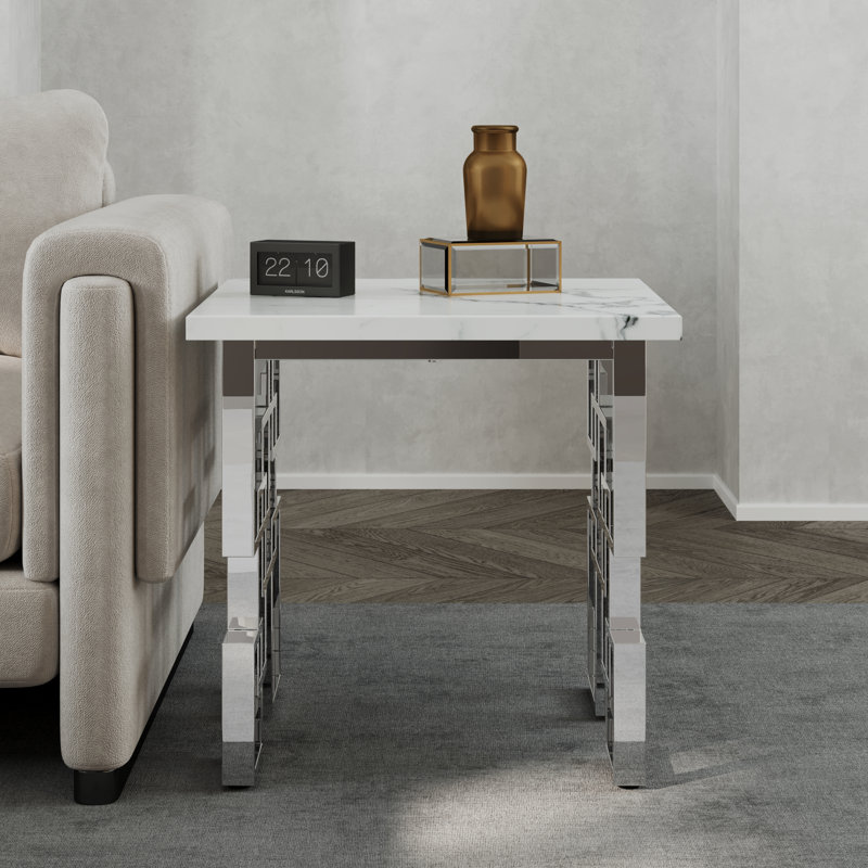 Table de bout Zahvia, Or, Blanc