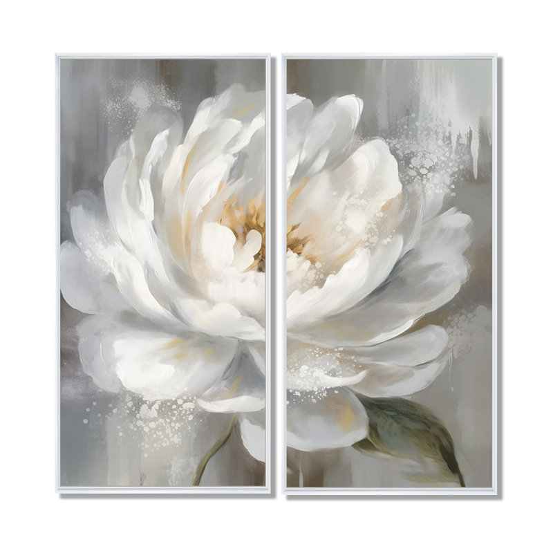 Art pivoines blanches et grises - art mural grandes pivoines, H 40 po x l 40 po, Reproduction encadrée sans passe-partout