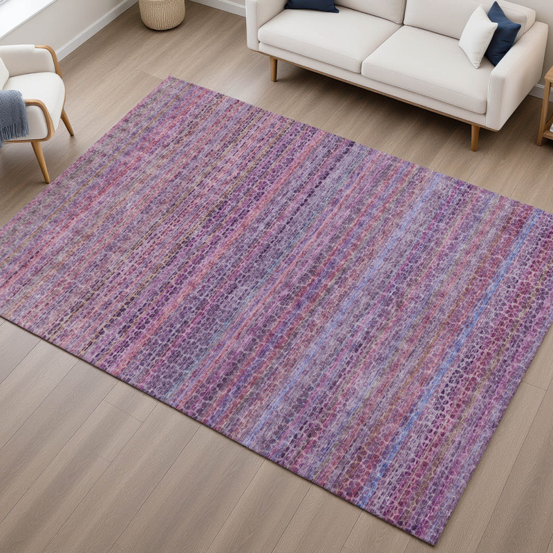Premium Machine Washable Mayfield AMF2155 Striped Rug, Rectangle 5' x 7'6", Purple