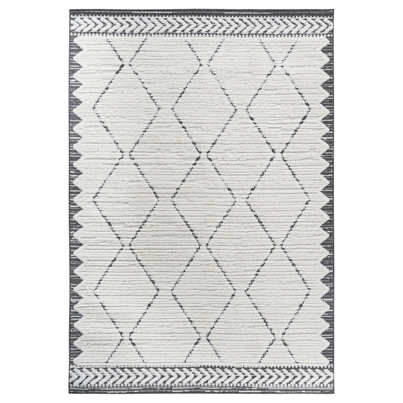 Step Collection High-Low Trellis Cream/Anthracite Indoor Area Rug, 6'7''X9', Modern, Contemporary, Geometric, Bohemian, Bedroom, Kitchen, Living Room, Non Shedding Carpet