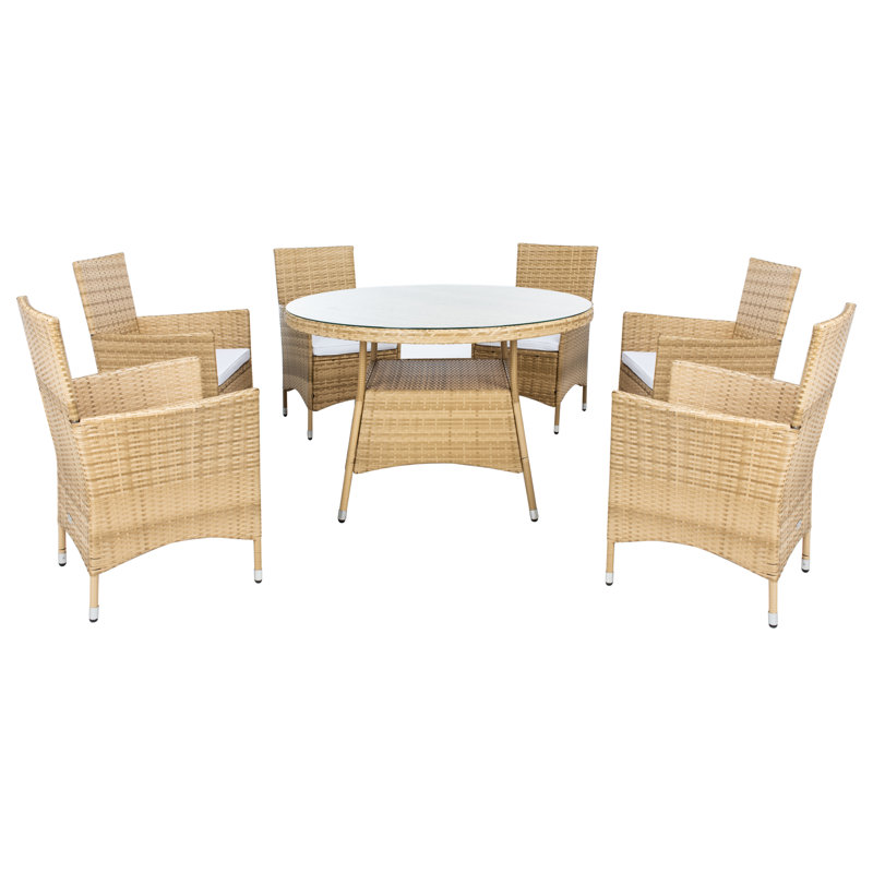 Alixs 6 - Person Wicker Patio Dining Set with Round Table , Cushions Included, Natural