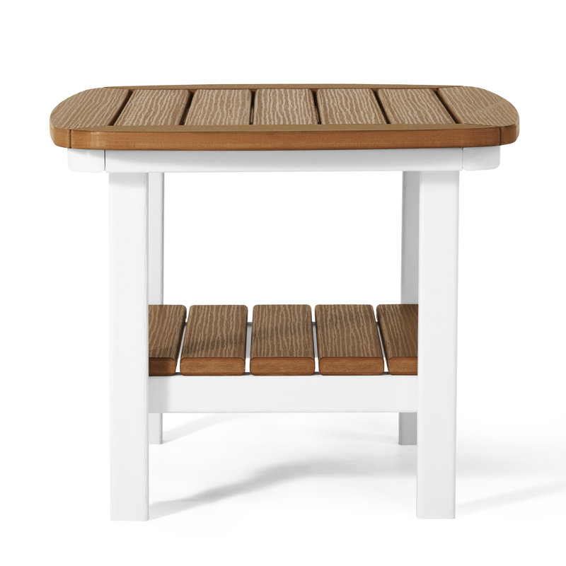 Table d'appoint carrée 21 po, blanc, Plateau en teck clair / base blanche