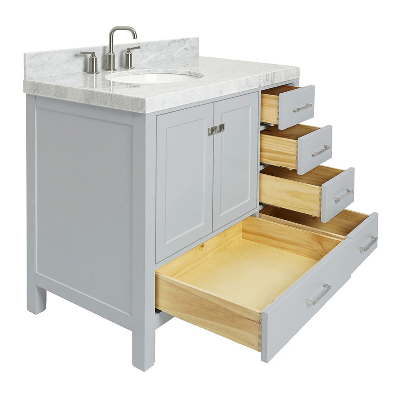Meuble-lavabo simple 42 po avec comptoir Cambridge, Gauche, Oval, Gris / Nickel brossé
