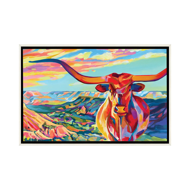 Palo Duro Texas Longhorn - reproduction d'art murale encadrée, Blanc patiné, H 40 po x l 60 po