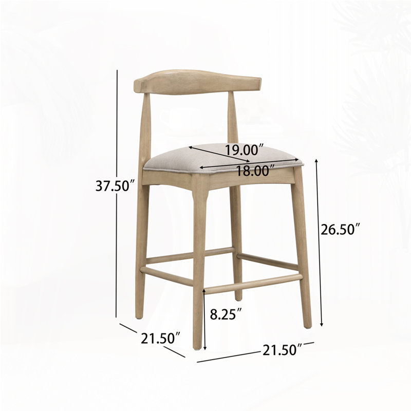 Tabouret de bar en bois, Tabouret de comptoir (siège d'une hauteur de 26,5, Siège gris / structure en bois