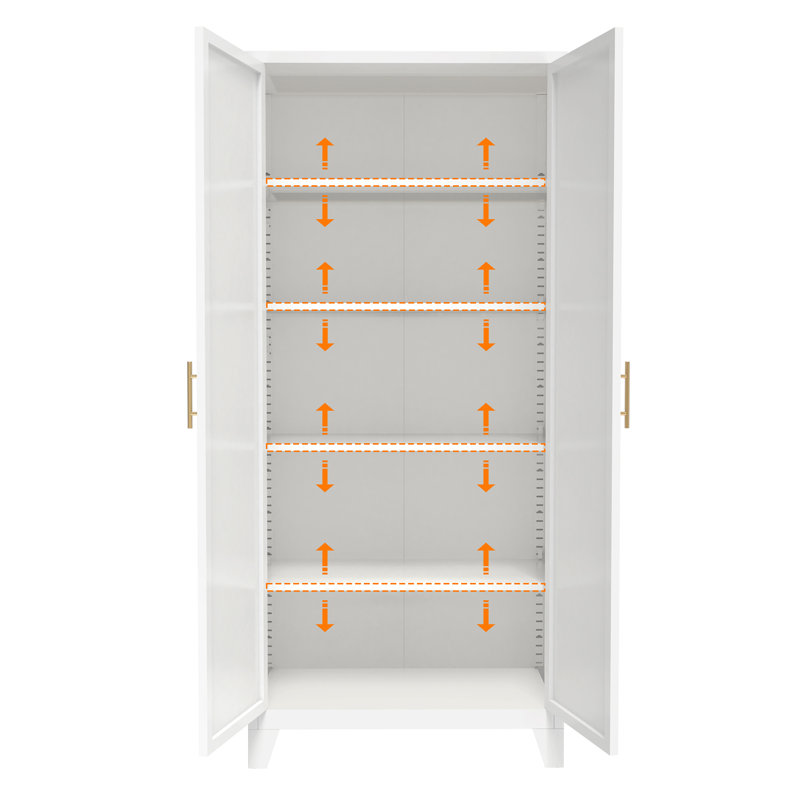 Armoire de rangement en acier 71 po avec 2 portes profilées et tablettes réglables, rangement multifonctionnel pour la chambre à coucher, le salon et la cuisine