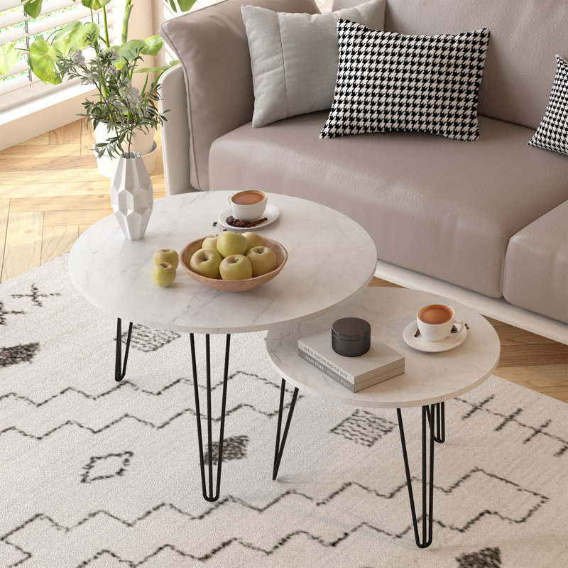27.56'' Round Nesting Coffee Table Set Of 2, White