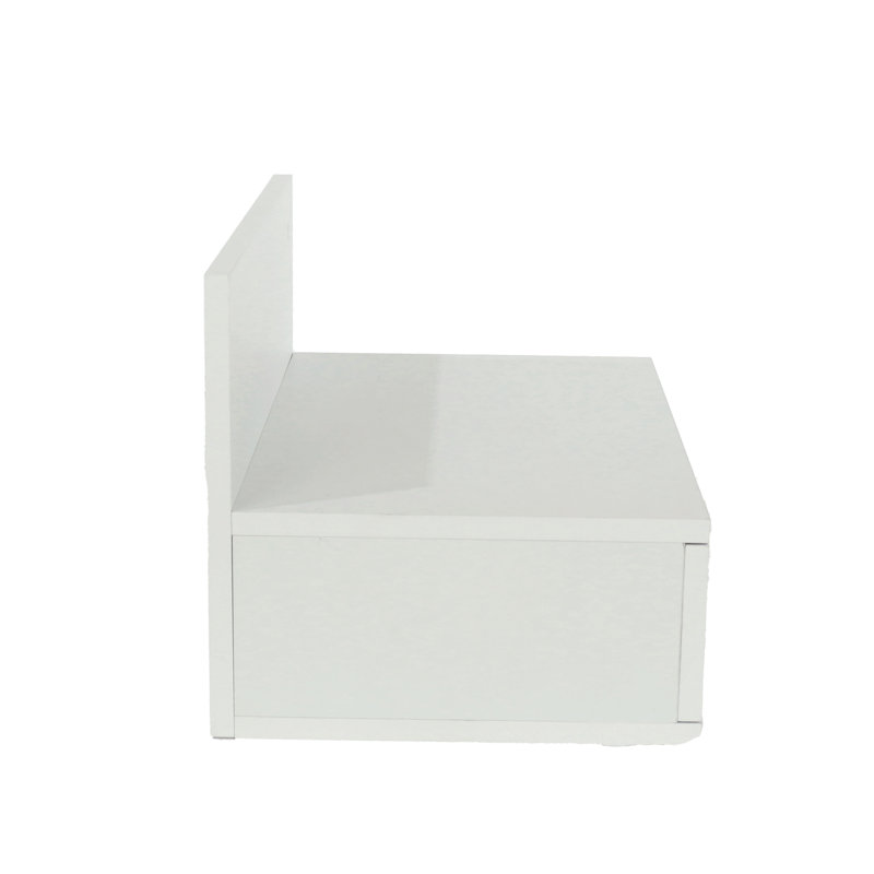 Set of 2 Floating Wall-Mounted One Drawer Bedside Tables, Compact, White