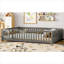 Grand lit plateforme en bois de pin pour enfants avec garde-corps de sécurité et porte d'entrée, grain de bois gris classique