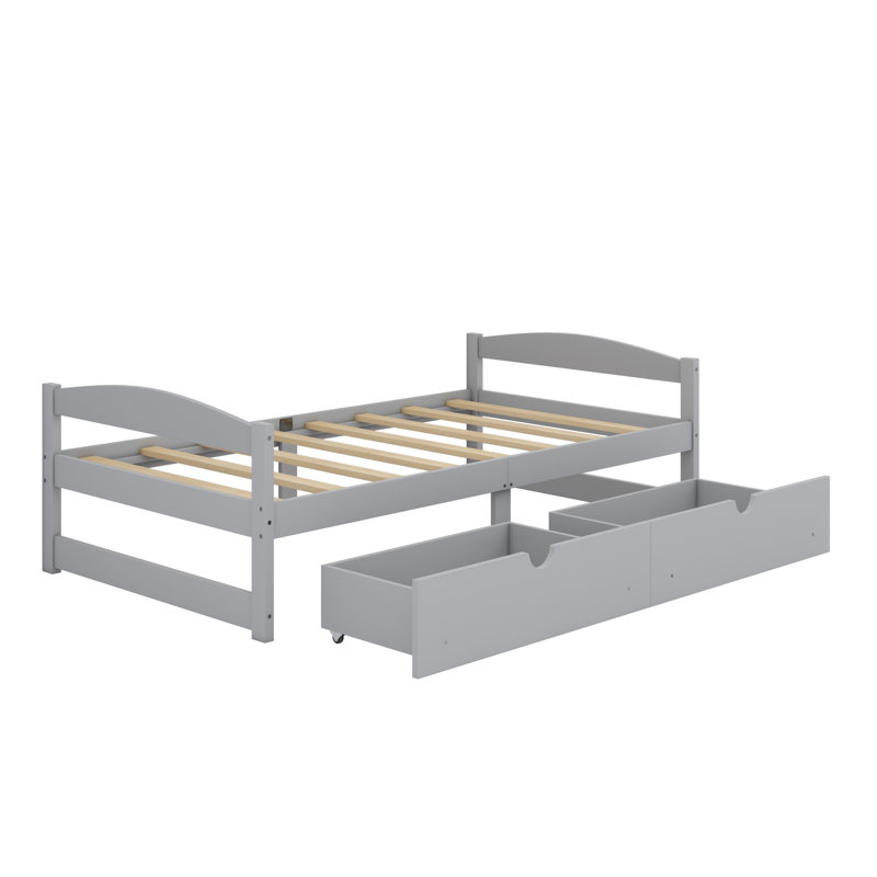 Lit plateforme avec deux tiroirs, Gris