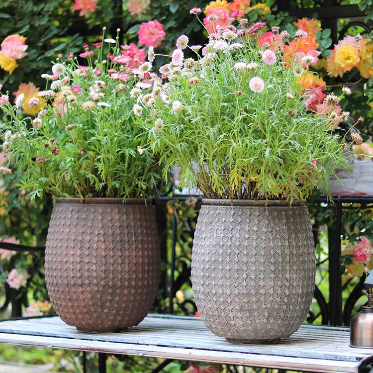 StoneNest Textured Planter, Gray, 14.9" H x 13.78" W x 13.78" D