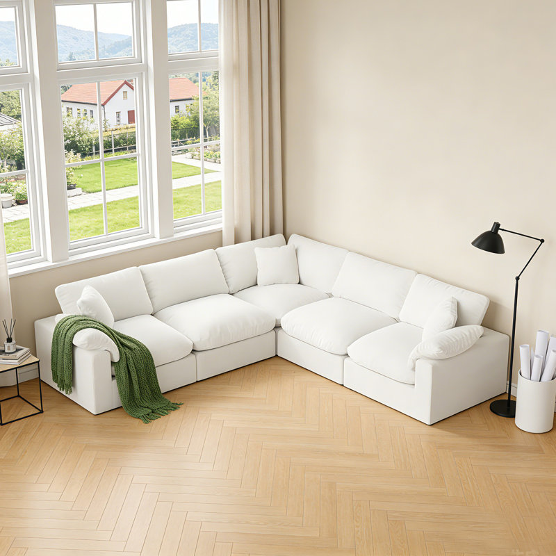 Canapé en tissu Hidehisa, H 25,2 po x l 110,8 po x P 110,8 po, 5, Blanc