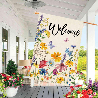 28x40 Inch Double Sided Floral Butterfly Welcome Spring Summer House Flag