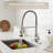 Commercial Pull Down Kitchen Faucet With 4-function Sprayer, Single Handle Spring Sink Faucet In Brushed Nickel (deck Plate Included)
