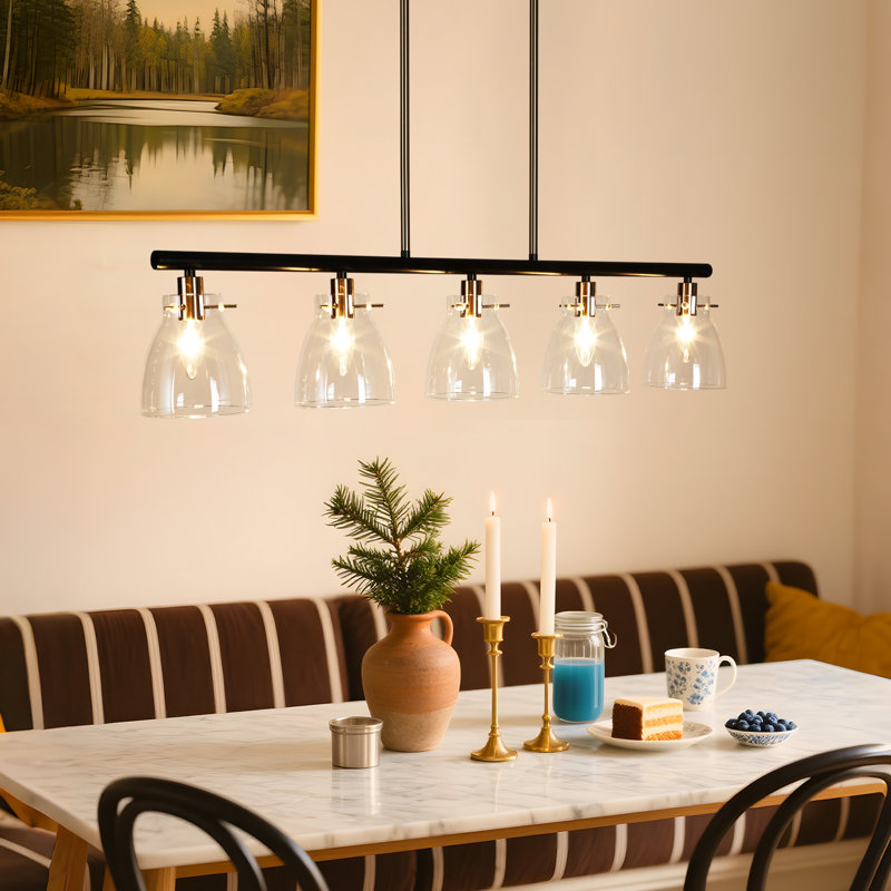 5 - Light Dimmable Shaded Linear Chandelier, Cone