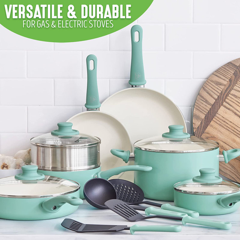 Turquoise 15-Piece Aluminum Nonstick Cookware Set with Glass Lids