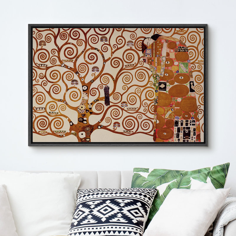Art nouveau, art orné d'arbres délicats avec courbes délicates, H 24 po x l 36 po x P 1,5 po, Cadre flottant noir