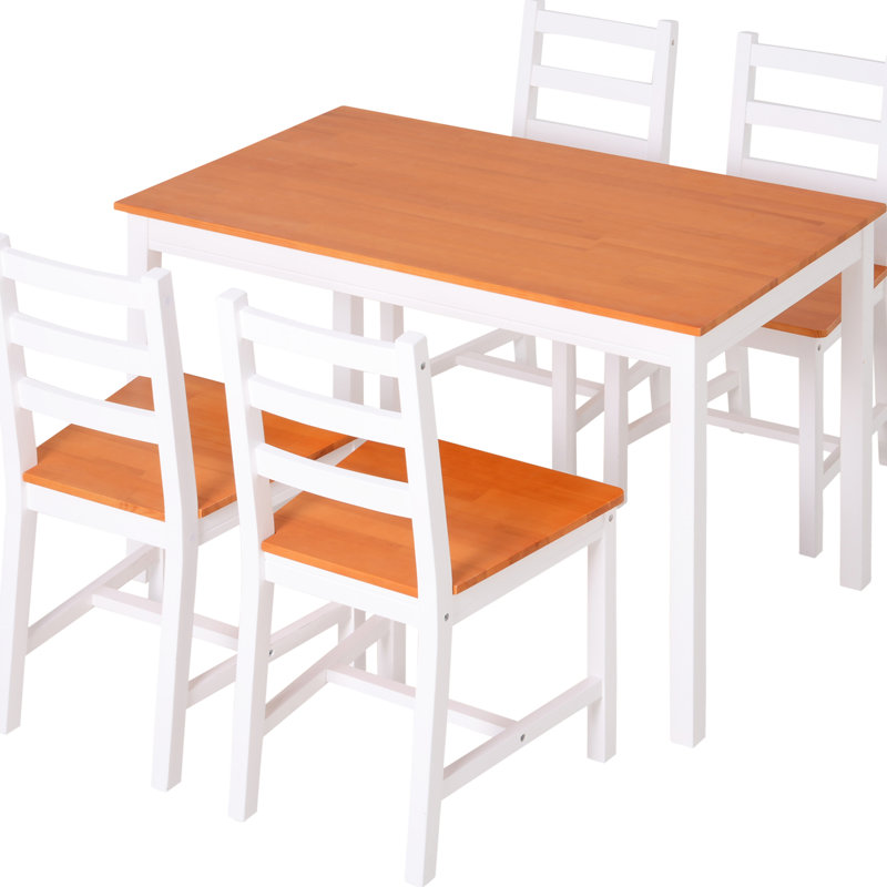 Table de salle à manger rustique pour 4, 5 pièces de meubles de cuisine en bois moderne, table compacte et chaises pour petit espace, coin repas blanc