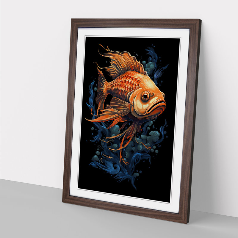 Fish Tachisme - Framed Print, 64cm H x 46cm W x 2cm D, Walnut