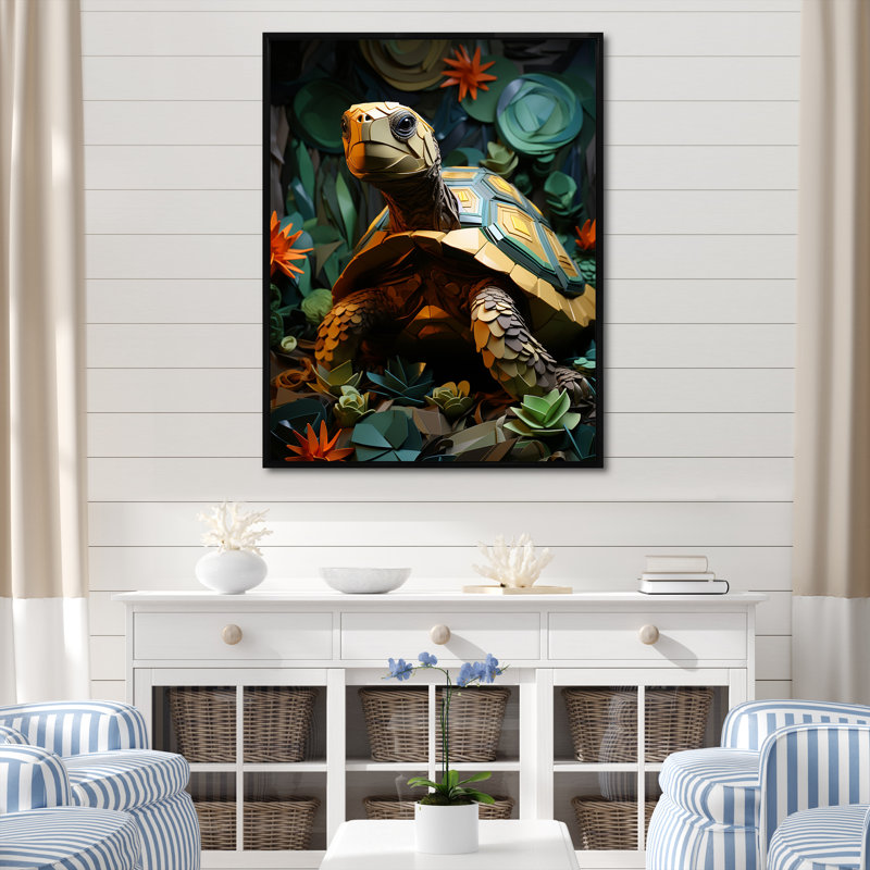 Cubist Reptile, reproduction d'art sur toile, Cadre flottant noir, 20" H x 12" W