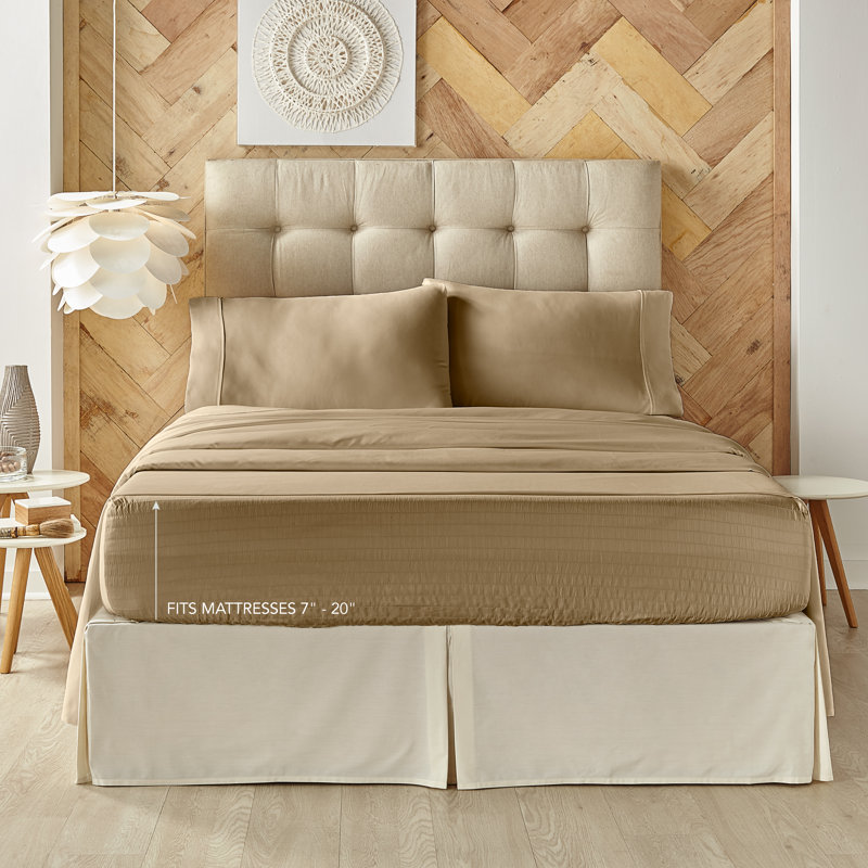 Ensemble de draps en satinette 500 fils, Ensemble de draps pour lit double + drap-housse + , Brun clair
