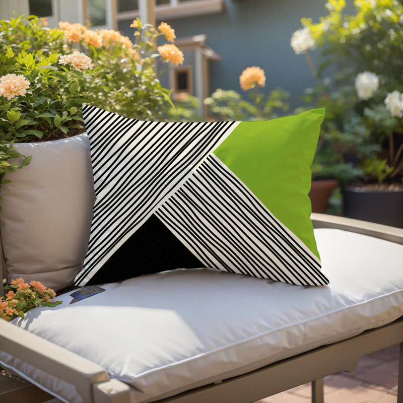 Coussin intérieur \/ extérieur Mitzi Minimalist, H 14 po x l 20 po, Chartreuse / crème / noir