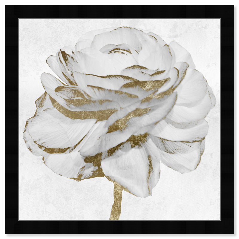 Blanc et rose doré - peinture encadrée, Cadre noir, H 14 po x l 14 po