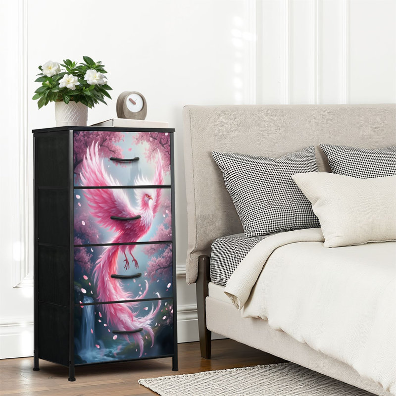 4 Drawer Dresser for Bedroom, Narrow Chest of Drawers, Wooden Top and Study Iron Frame 18"x37.5"-(WxH)