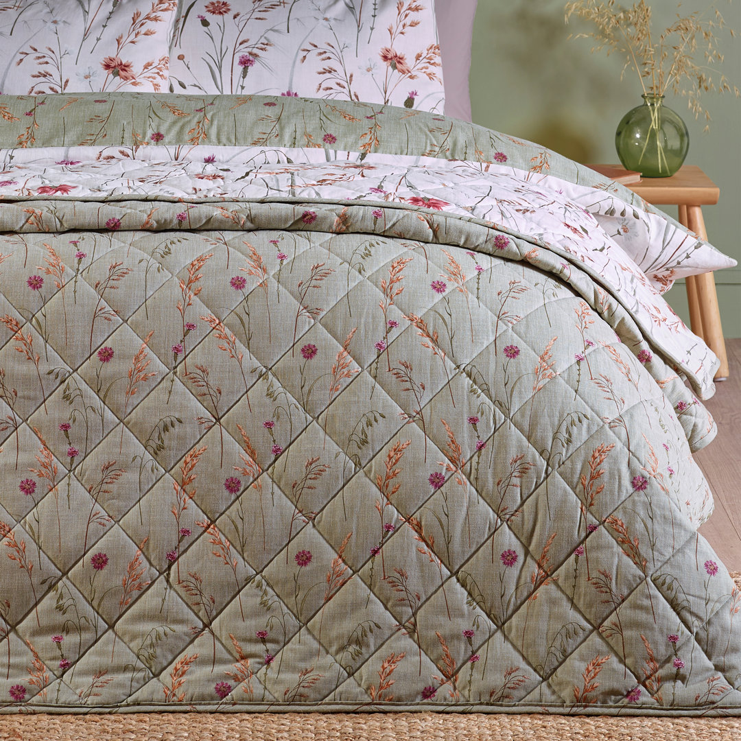 Brushed Grasmere Floral Cotton Reversible Quilted Bedspread
