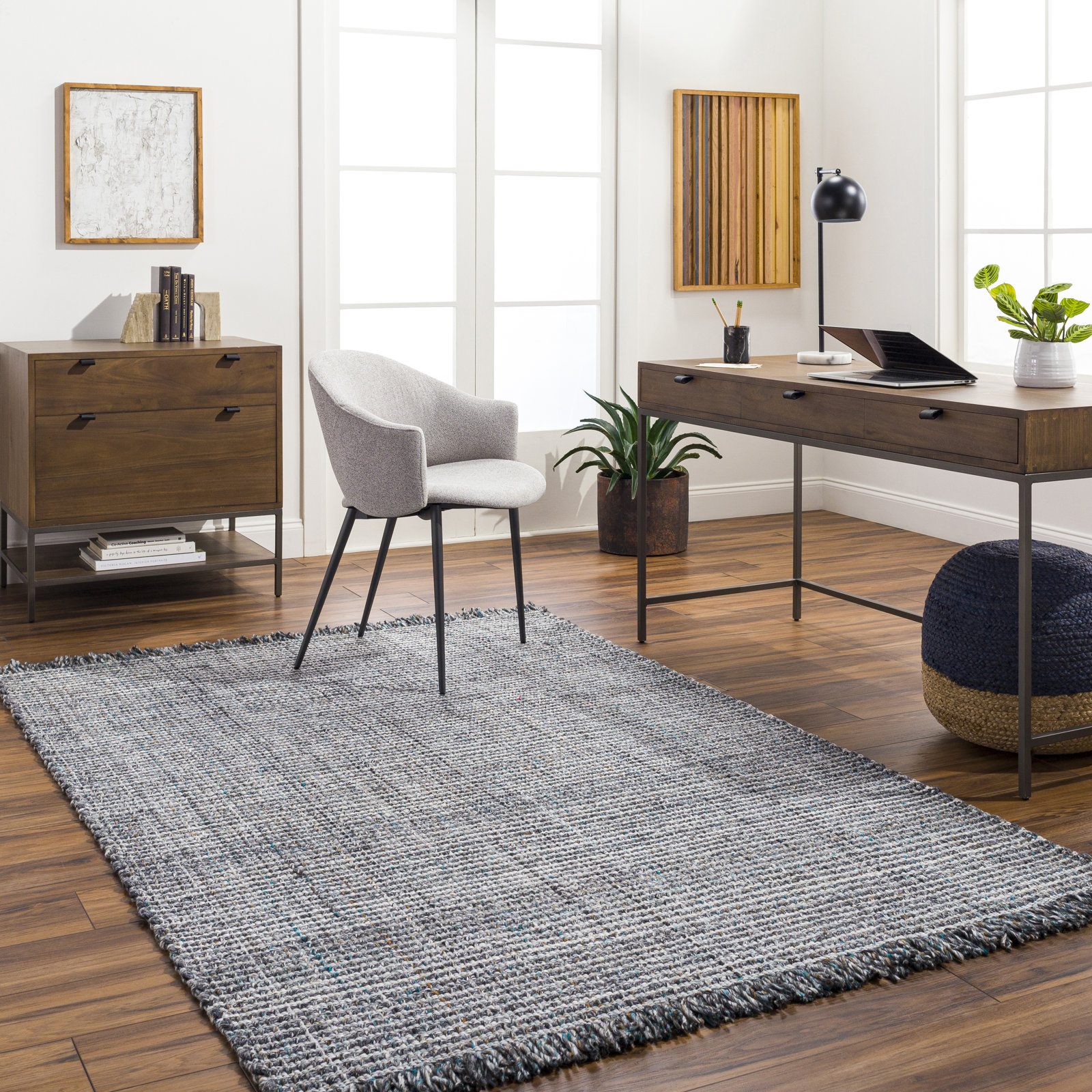 Viewcrest Hand-Woven Slate Blue Striped Rug, Rectangle 6' x 9'