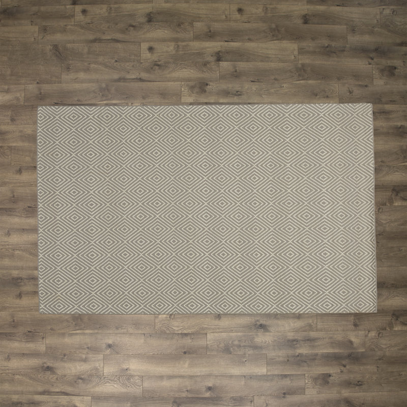 Tapis géométrique en laine et en coton crocheté à la main Holdrege, Rectangle de 5 pi x 8 pi