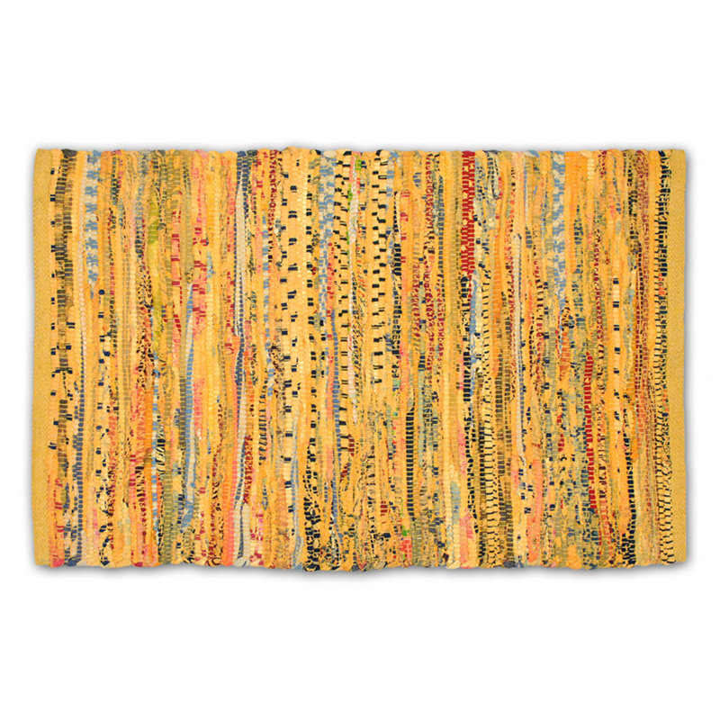 Tapis moutarde / noir en coton noué à la main Crusado 1 pi 7,5 po x 2 pi 7,5 po