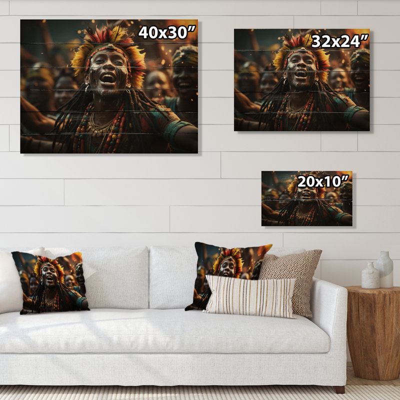 Célébration de la culture africaine II sur bois, H 24 po x l 32 po x P 0,78 po